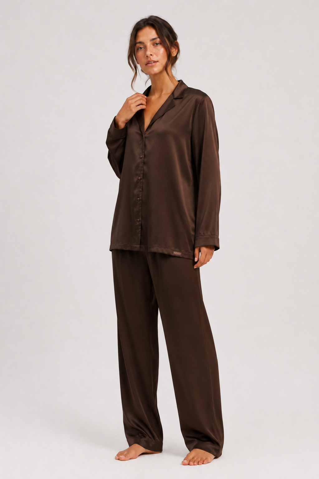 Bymidnightly Satin Long PJ Set – Cocoa Noir